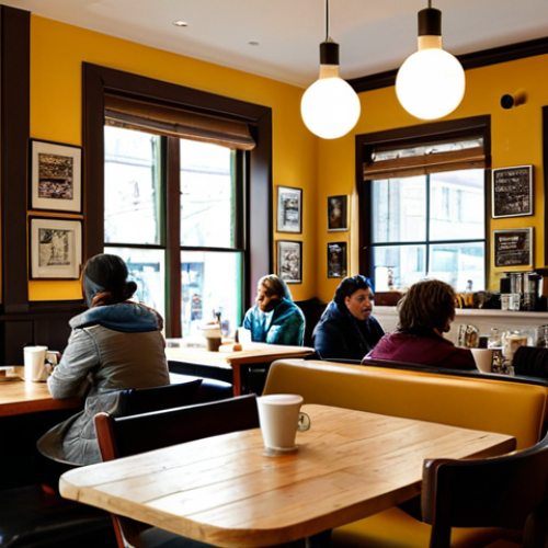 Cozy Indie Cafe Vibe**

"A vibrant, yet relaxed cafe interior. Soft, natural light streams through large windows, illuminating comfortable seating areas filled with patrons enjoying coffee and conversation.  Bookshelves line one wall, overflowing with well-loved novels. Indie music artwork subtly adorns the walls.  The baristas are fully clothed in stylish, modest attire, expertly crafting coffee drinks.  Focus on warm colors and a welcoming atmosphere.  Perfect anatomy, correct proportions, natural pose, well-formed hands, proper finger count, professional photography, high quality, safe for work, appropriate content, fully clothed, professional, family-friendly."

**
