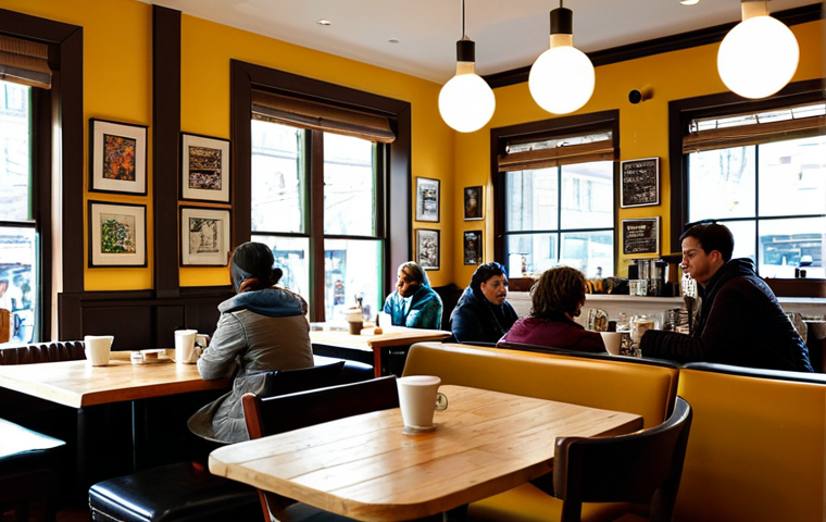Cozy Indie Cafe Vibe**

"A vibrant, yet relaxed cafe interior. Soft, natural light streams through large windows, illuminating comfortable seating areas filled with patrons enjoying coffee and conversation.  Bookshelves line one wall, overflowing with well-loved novels. Indie music artwork subtly adorns the walls.  The baristas are fully clothed in stylish, modest attire, expertly crafting coffee drinks.  Focus on warm colors and a welcoming atmosphere.  Perfect anatomy, correct proportions, natural pose, well-formed hands, proper finger count, professional photography, high quality, safe for work, appropriate content, fully clothed, professional, family-friendly."

**