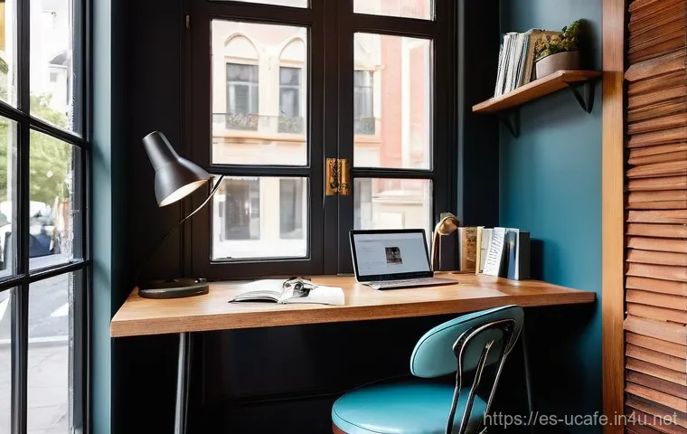 레트로 감성 카페 디자인 - **Cozy Retro Lounge Corner**
    A warm, inviting retro cafe lounge area. A plush, deep olive green ...