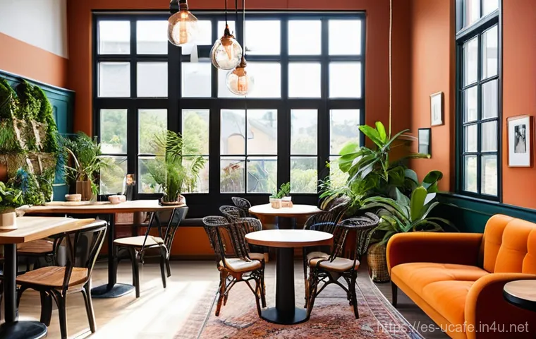 컨셉 카페의 인테리어 디자인 팁 - **Prompt:** A cozy, inviting, and rustic-inspired coffee shop interior during late afternoon. The sp...