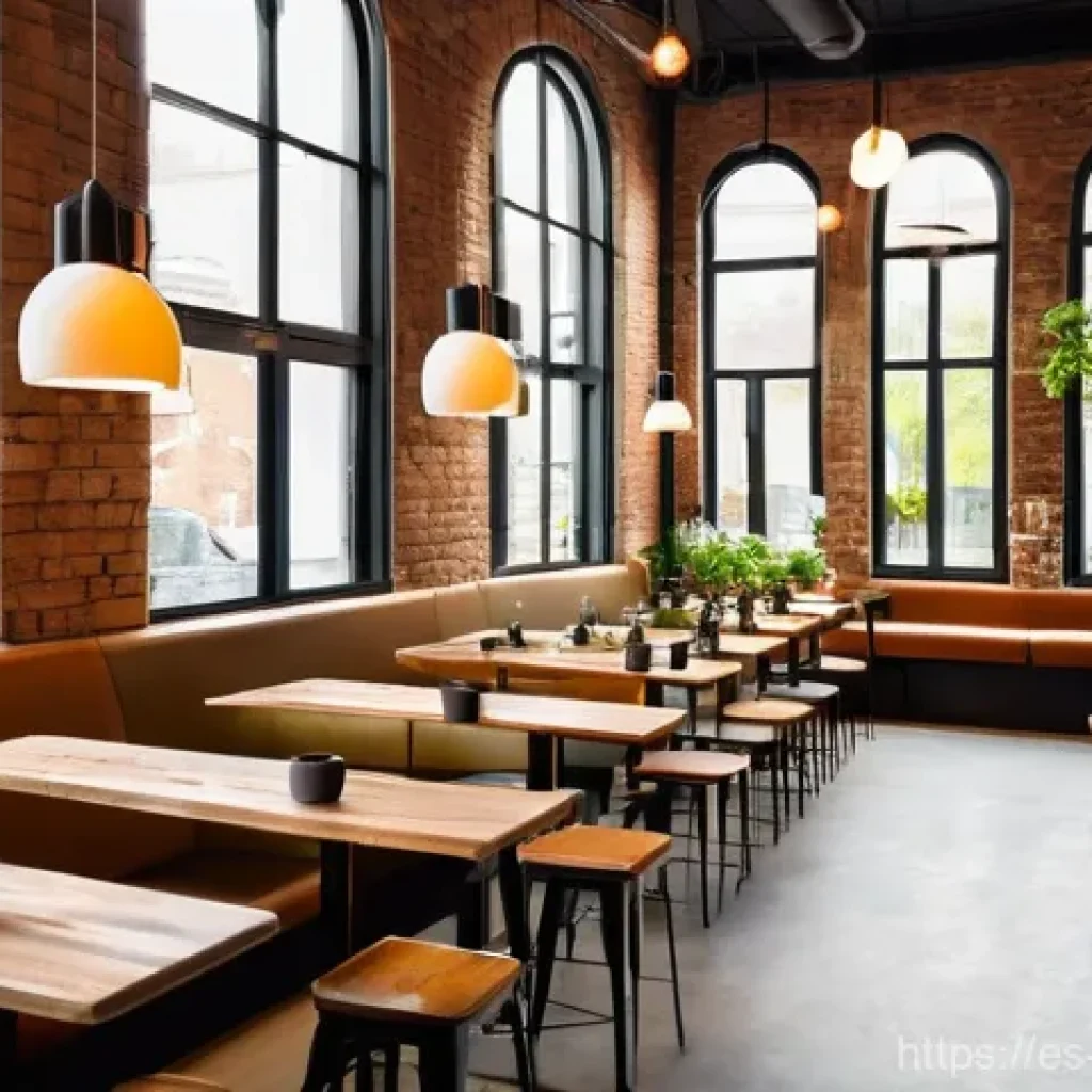이색카페 인테리어 소품 - A warm and inviting modern coffee shop interior, designed with a focus on natural materials and eart...