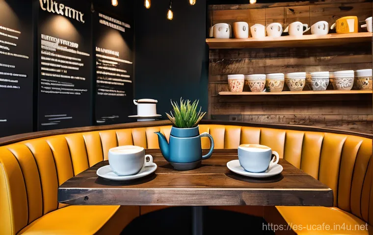 이색카페 인테리어 소품 - A bright and airy multifunctional coffee shop interior that seamlessly blends coworking and relaxati...