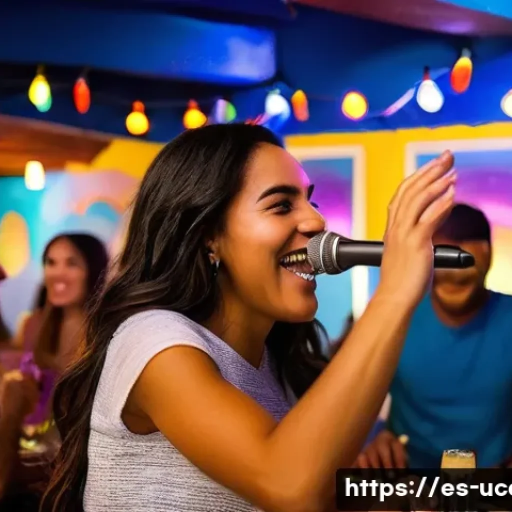 코인노래방 카페 운영법 - **Prompt:** "A vibrant and lively karaoke night at a Latin-themed cafe in Miami. The cafe is decorat...