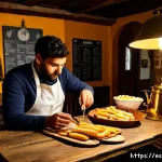 스토리텔링이 있는 테마카페 - Photorealistic immersive storytelling café in a historic Spanish coastal town, a candlelit room desi...