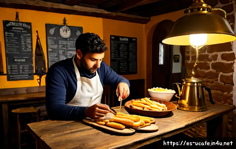 스토리텔링이 있는 테마카페 - Photorealistic immersive storytelling café in a historic Spanish coastal town, a candlelit room desi...
